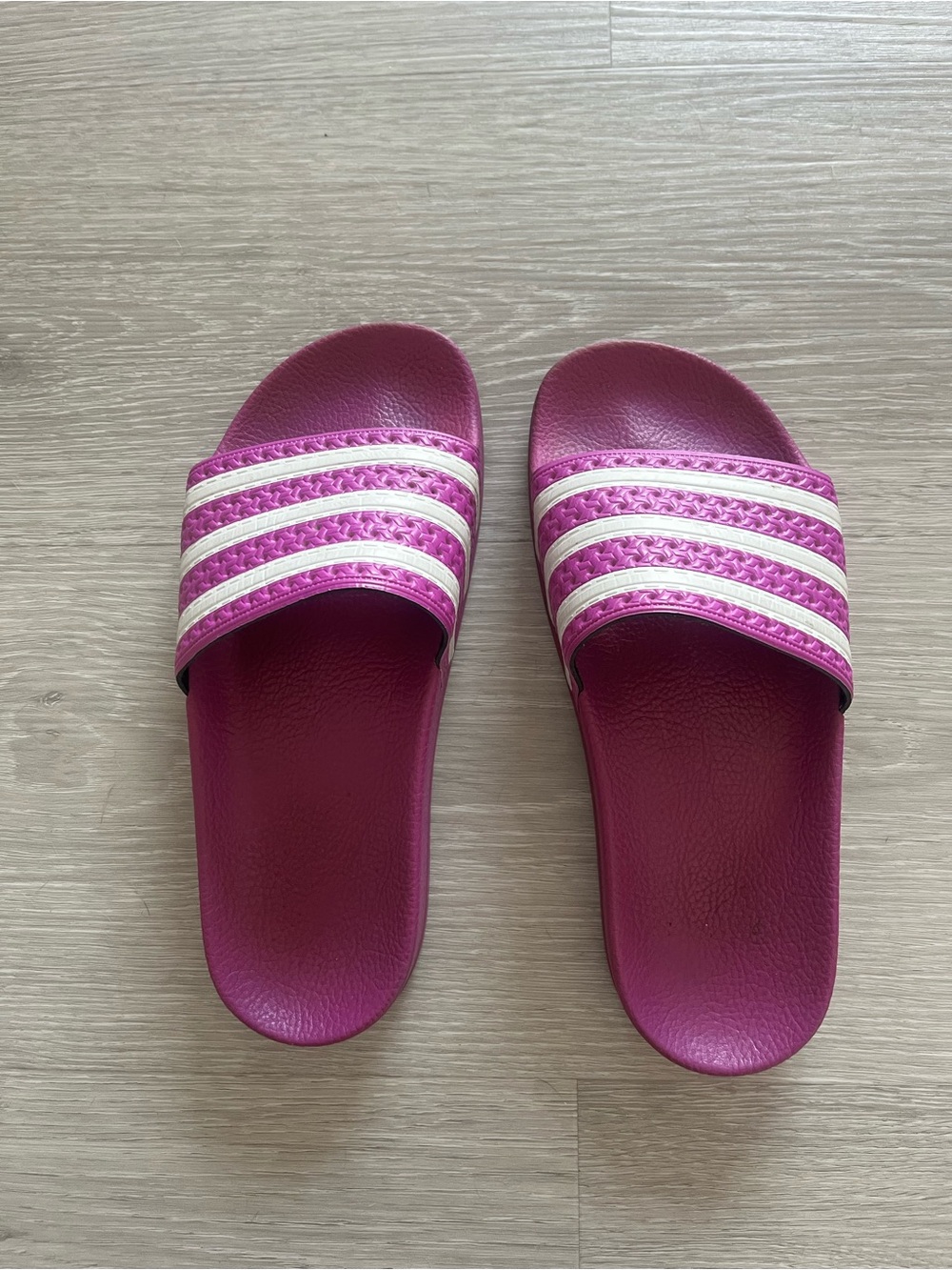adidas Originals Magenta Slide Sandals with White Stripes